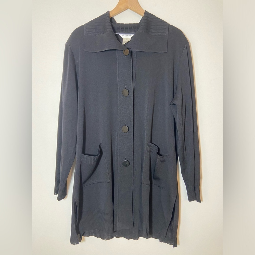 Exclusively Misook Women’s Cardigan Sz 2X Ribbed Button Front Black Collar New